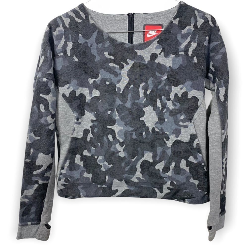 Nikecamo Long Sleeve Thumbholes Exposed Zipper Scoop Neck Sweatshirt